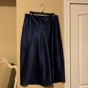 Navy Satin Midi Skirt NWT